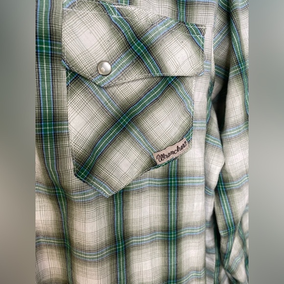 WRANGLER Western Pearl Snap Button Green Plaid Shirt - Picture 3 of 9